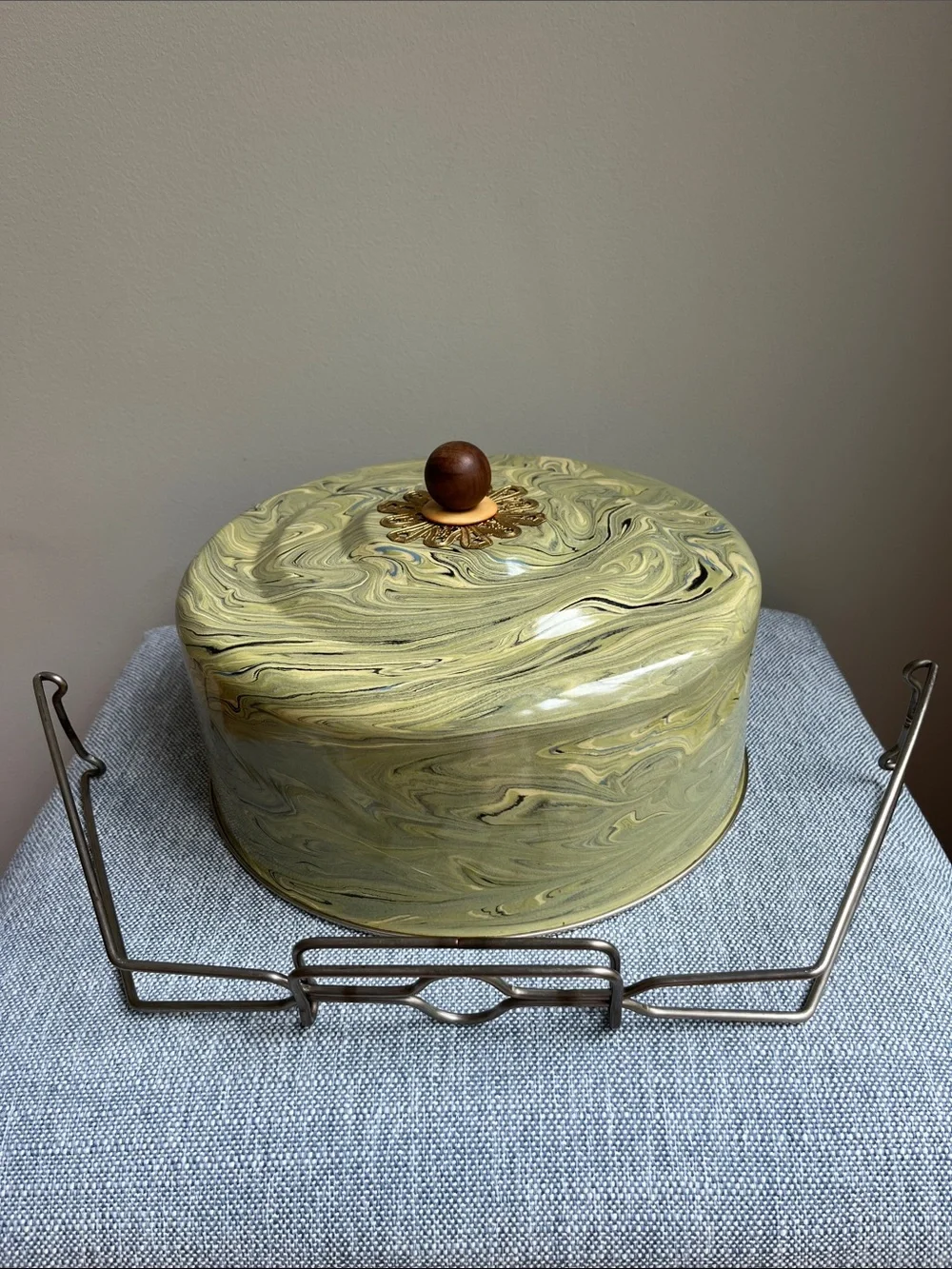 Mackenzie Childs Enamel Dome Cake Carrier Lid Vintage Marbled Paint Splatter